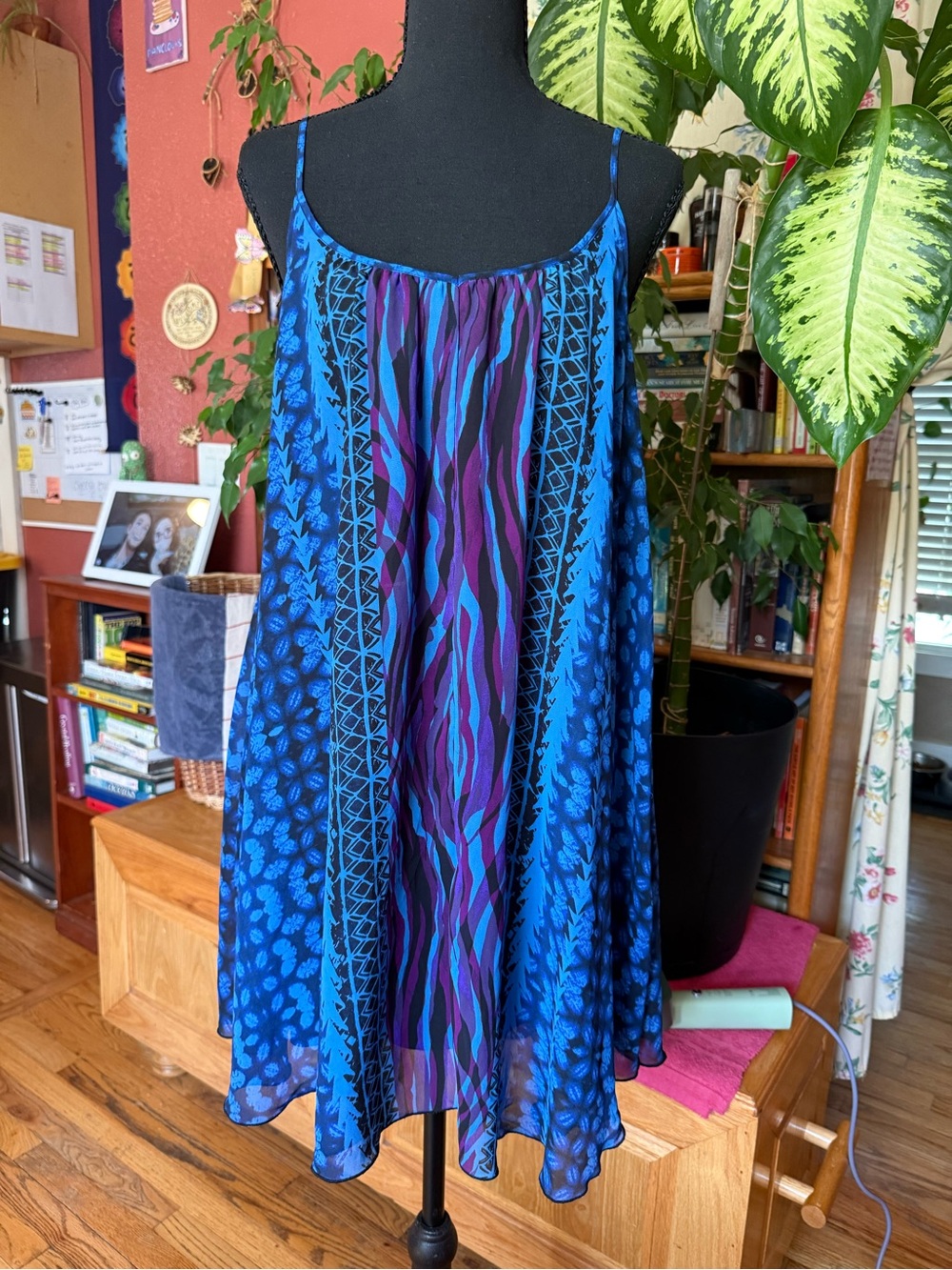 Express Blue & Purple Printed Spaghetti Strap Skater Skirt